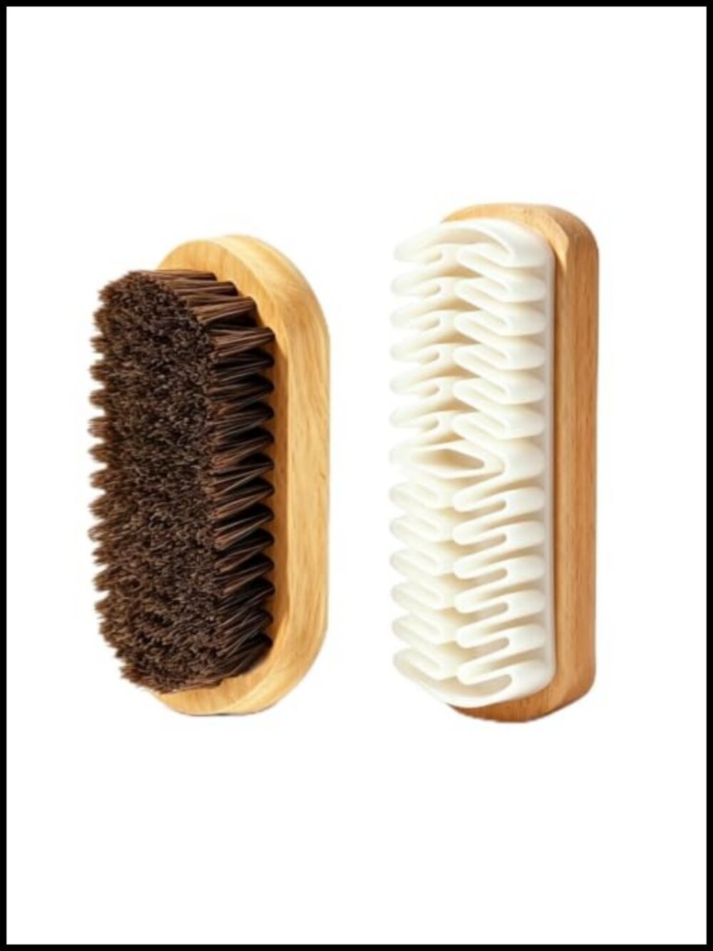 Horsehair & Rubber Bristle Shoe Brush Set for Leather & Suede Cleaning